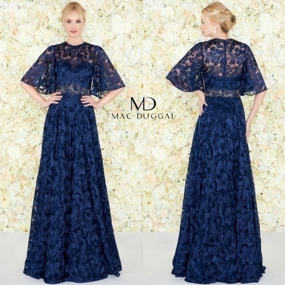 Mac Duggal Butterfly A-line Lace Gown Dress Wedding Mother of the Bride Dress